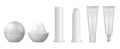 Vector realistic 3d white blank glossy closed and opened lip balm stick icon set closeup on white background