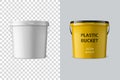 Vector Realistic 3d White Plastic Bucket for Food Products, Paint, Foodstuff, Adhesives, Primers, Putty Isolated. Design