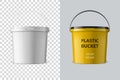 Vector Realistic 3d White Plastic Bucket for Food Products, Paint, Foodstuff, Adhesives, Primers, Putty Isolated. Design