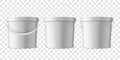 Vector Realistic 3d White Plastic Bucket for Food Products, Paint, Foodstuff, Adhesives, Sealants, Primers, Putty Set