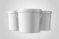 Vector Realistic 3d White Plastic Bucket Set for Food Products, Paint, Foodstuff, Adhesives, Primers, Putty Closeup