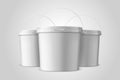 Vector Realistic 3d White Plastic Bucket Set for Food Products, Paint, Foodstuff, Adhesives, Primers, Putty Closeup