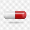 Vector realistic 3d white and red medical pill icon isolated on transparency grid background. Design template for Royalty Free Stock Photo