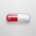 Vector realistic 3d white and red medical pill in pack icon closeup. Design template for graphics, banners. Horizontal Royalty Free Stock Photo