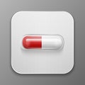 Vector realistic 3d white and red medical pill in pack icon closeup. Design template for graphics, banners. Horizontal Royalty Free Stock Photo