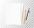 Vector realistic wood pencils paper rubber eraser Royalty Free Stock Photo