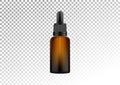 Vector realistic dark glass bottle with pipette for drops. Cosmetic vials for oil, liquid essential, collagen serum