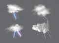 Vector realistic dark stormy sky with clouds, heavy rain and lightning strikes Royalty Free Stock Photo