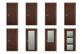 Vector Realistic Different Closed Brown Wooden Door Icon Set Closeup Isolated on White Background. Elements of Royalty Free Stock Photo