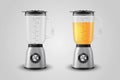 Vector Realistic Electric Silver Steel Chrome Full with Orange Juice and Empty Juicer Blender Appliance Set with Glass Royalty Free Stock Photo