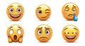Vector realistic emojis faces set, different expressions, social communication icons. Royalty Free Stock Photo
