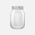 Vector realistic empty glass jar for canning and preserving with silvery lid Royalty Free Stock Photo