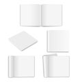 Vector realistic empty paper closed and opened square magazine, book, catalog or brochure with rolled white paper pages Royalty Free Stock Photo