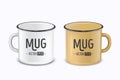 Vector realistic enamel metal white and brown mugs isolated on white background. EPS10 design template for Mock up