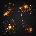 Vector realistic fireworks, sparks from welding, burning Royalty Free Stock Photo