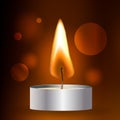 Vector realistic flame. Tea Candle on dark background. Royalty Free Stock Photo