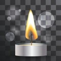Vector realistic flame. Tea Candle on transparent background. Royalty Free Stock Photo