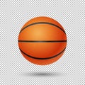 Vector realistic flying basketball closeup on transparent background. Design template in EPS10. Royalty Free Stock Photo