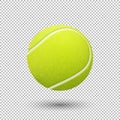 Vector realistic flying tennis ball closeup on transparent background. Design template in EPS10. Royalty Free Stock Photo