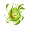 Vector realistic fresh kiwi exotic fruit flow Royalty Free Stock Photo