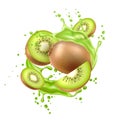 Vector realistic fresh kiwi exotic fruit flow Royalty Free Stock Photo