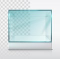 Vector realistic glass box, cube for presentation on white stand. Isolated, transparent and white background Royalty Free Stock Photo