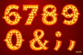 Vector glowing lamp numbers, for circus, movie etc Royalty Free Stock Photo