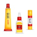 Vector realistic glue tube stick bottle mockup set