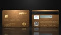 Vector realistic gold credit card with abstract folk geometric background. Golden credit card luxury design template. Bank