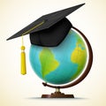 Vector realistic graduation cap hang on the globe