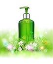 Vector realistic, green, transparent bottles 3d with soap pump Royalty Free Stock Photo