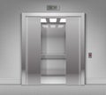 Vector Realistic Half-Open Chrome Metal Office Building Elevator on Background