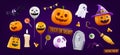 Vector Realistic Halloween decorative elements for Spooky Poster or banner design.Halloween pumpkins,Skull,candle,white ghost,tomb Royalty Free Stock Photo