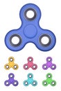 Vector realistic hand spinner colored set. Fidget toy for increased focus, stress relief illustration. EPS 10.