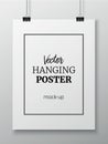 Vector realistic hanging poster mock up for your design or picture on grey wall background