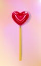 Vector realistic heart lollipop, candy 3d closeup, happy valentines day greeting card, banner. Romantic love from caramel good