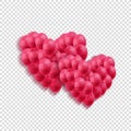 Vector  realistic heart shaped bunch of balloons isolated on light transparent background, valentines day card, wedding. Royalty Free Stock Photo