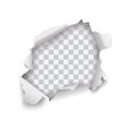 Vector realistic hole torn in paper on transparent background Royalty Free Stock Photo