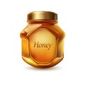 Vector realistic honey jar bottle with sticker 3d