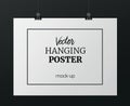 Vector realistic horizontal hanging poster mock up for your design or picture on dark background