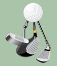 Vector realistic illustration. Golf club and ball. putter.