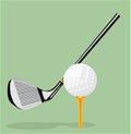 Vector realistic illustration. Golf club and golf ball. Golf putter.