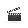 Vector realistic illustration of open movie clapperboard or clapper isolated on background. Black cinema slate board, device used