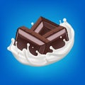 Milk splash with chopped chocolate pieces 3d vector background illustration Royalty Free Stock Photo