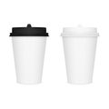 Vector realistic image mockup, layout of a white closed paper cups for coffee or other beverages