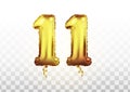 Vector realistic isolated golden balloon number of 11 for invitation decoration on the transparent background. Vector Royalty Free Stock Photo
