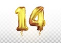 Vector realistic isolated golden balloon number of 14 for invitation decoration on the transparent background Royalty Free Stock Photo