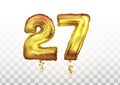 Vector realistic isolated golden balloon number of 27 for invitation decoration on the transparent background Royalty Free Stock Photo