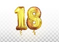 Vector realistic isolated golden balloon number of 18 for invitation decoration on the transparent background. golden Royalty Free Stock Photo