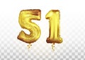 Vector realistic isolated golden balloon number of 51 for invitation decoration on the transparent background. Golden Royalty Free Stock Photo